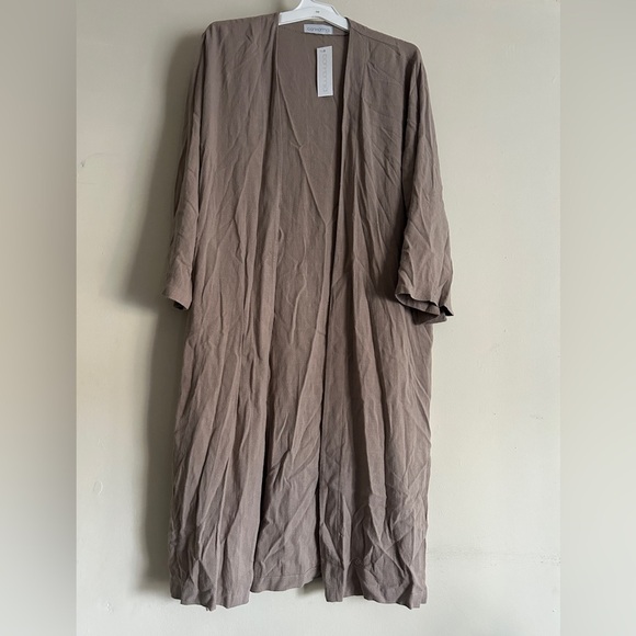 Women’s 100% Linen Cardigan Open Front Wrap Duster Size Small S Khaki - Picture 1 of 7